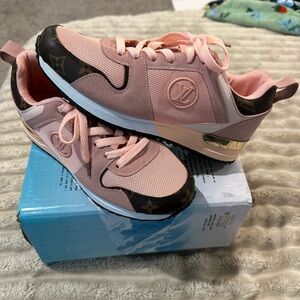 Designer INSPIRED Pink and Brown Sneakers with Logo